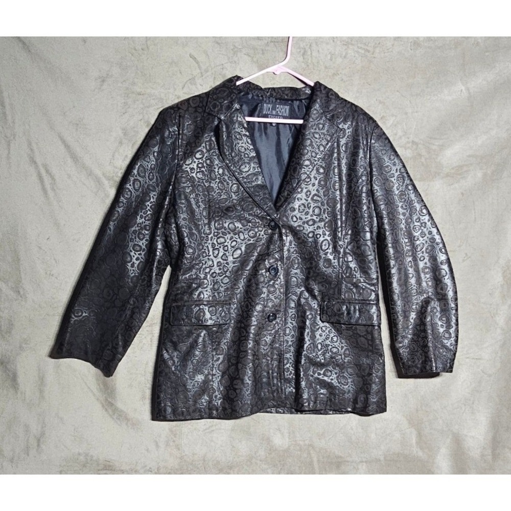 Vintage Y2K Duck Im Fashion Black Embossed Leather Blazer Jacket Size L